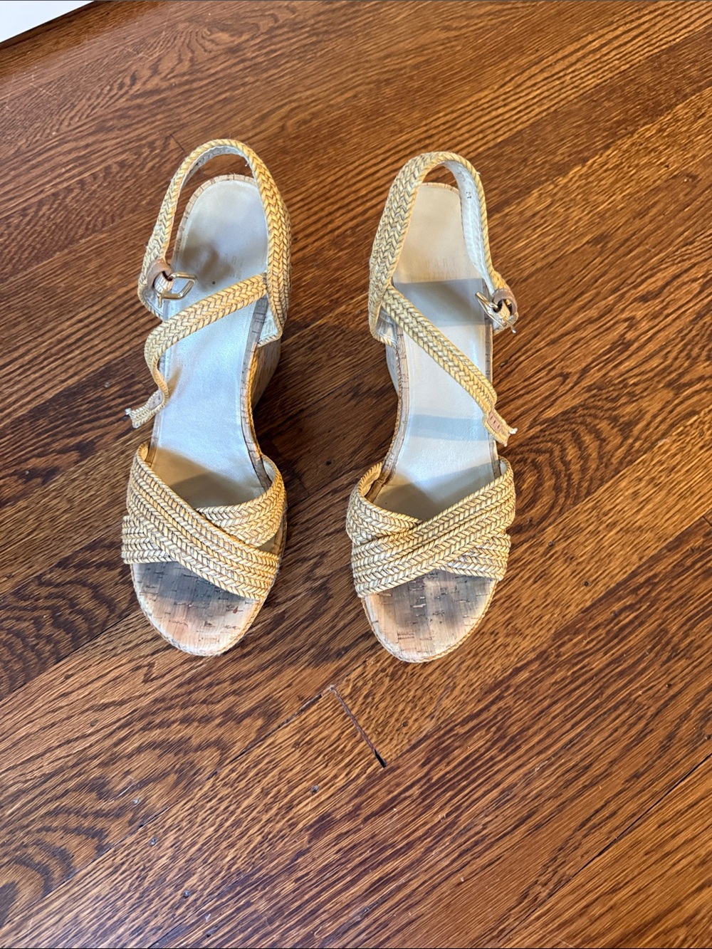 STUART WEITZMAN Woven Cork Wedge Sandals in Natural Tan - Picture 3 of 3
